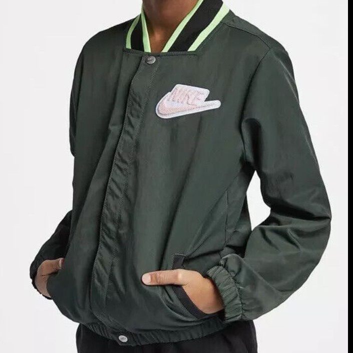 Nike Hoopfly Snap Front Reversible Packable Bomber Jacket Kids Medium